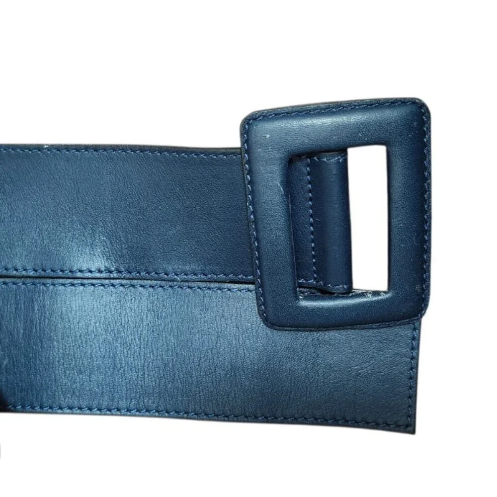 ZAPA Wide Navy Blue Leather Belt Size S Square Buckle 100% Calfskin France